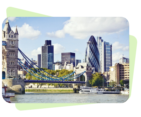 London Tower Bridge with City of London financial district skyline featuring the Gherkin building, representing UK startups requiring 409A valuations for US equity compliance