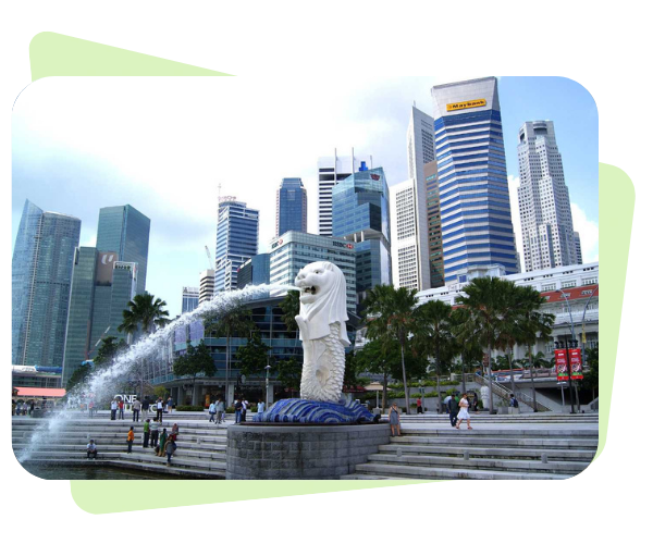 Singapore Merlion statue with CBD skyline 409A valuations and ESOP services for Singapore startups with US operations