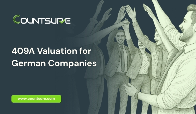 Countsure guide on 409A valuation for German companies — illustrated team celebrating successful IRS-compliant equity compensation and stock option planning for Germany-based startups