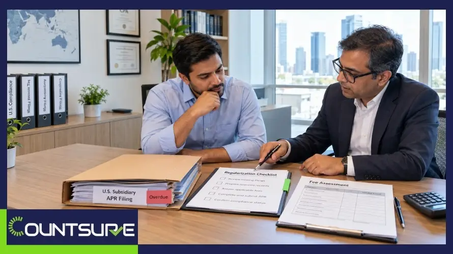 APR late submission fee and regularization process for missed Annual Performance Report filings by Indian companies with overseas subsidiaries.
